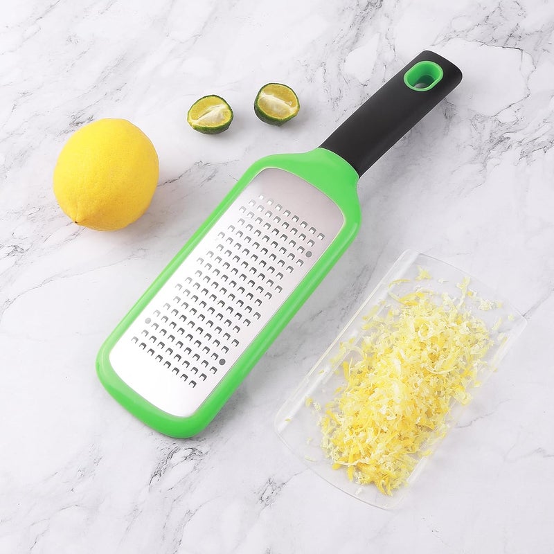 LVVXIXI Handheld Cheese Grater, Stainless Steel Lemon Citrus Peeler, Flat Handheld Slicer for Cheese, Lemon, Chocolate and Spices/Crude Hole (Green) - Image 4